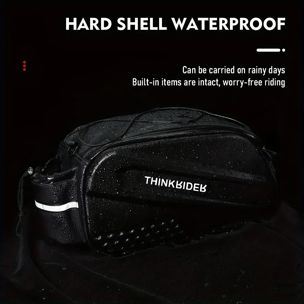 ThinkRider Hard Shell Bicycle Hunch Bag – 14L Large-Capacity Anti-Splash Rear Storage with Rain Cover for Cycling