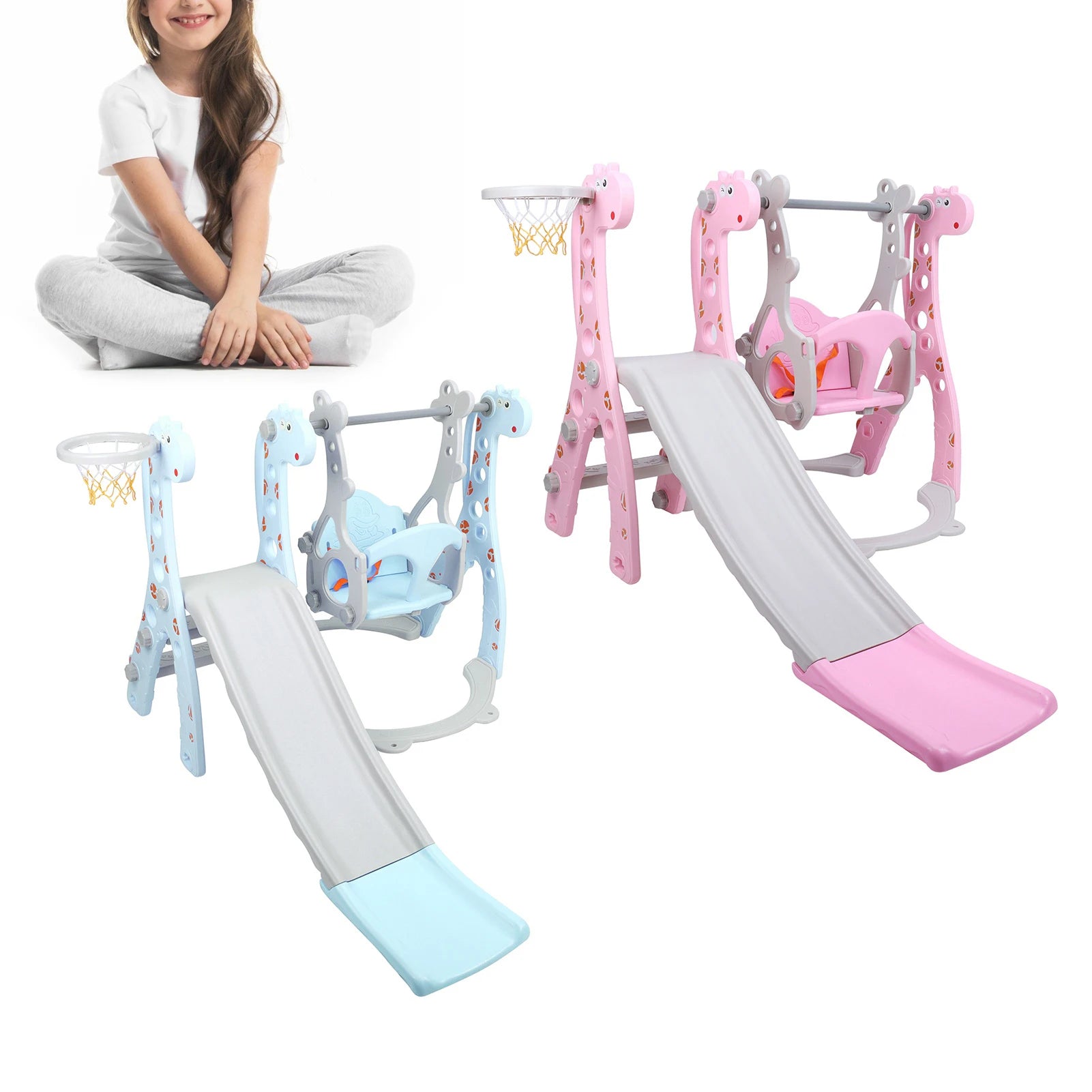 Climber & Swing Set with Slide, Indoor/Outdoor Play Slide-Swing Combo for Kids