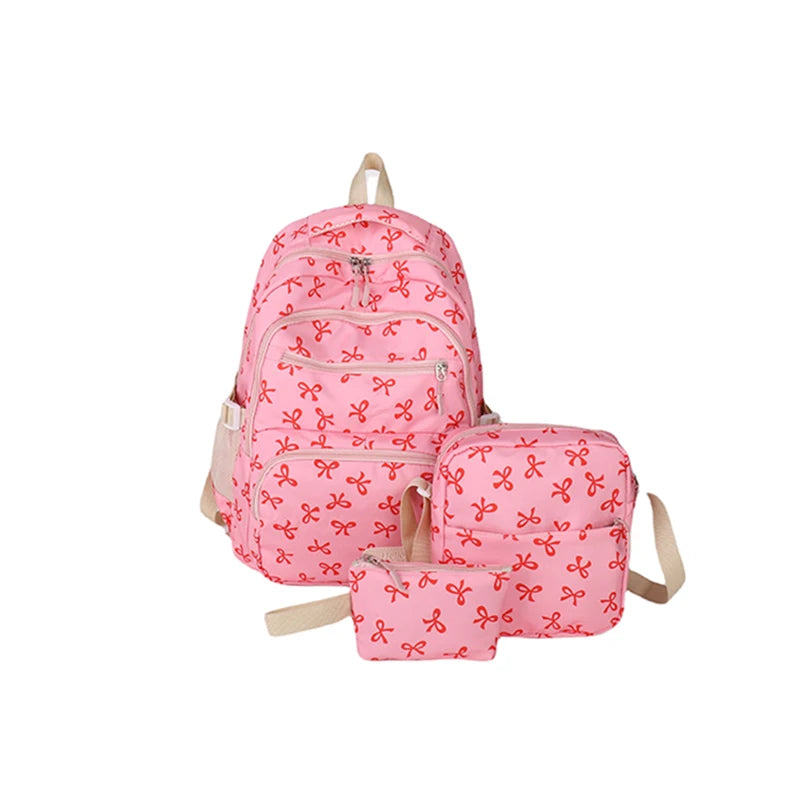 3-Piece Bow Print Backpack Set for Kids – School Backpack with Crossbody Bag & Mini Purse