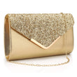 Gold V‑Design Metal‑Chain Glitter Sequined Evening Clutch Bag