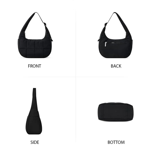 Puffer Crescent Bag for Women – Quilted Nylon Underarm & Hobo Bag with Adjustable Strap for Work & Travel 👜✨