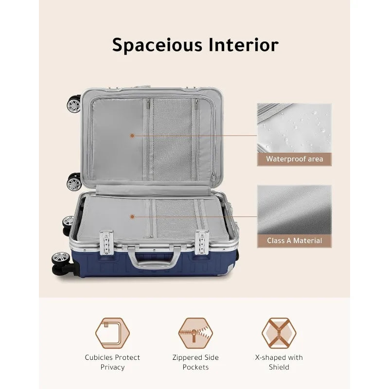 LUGGEX Aluminum Frame Carry-On Suitcase – Zipperless Polycarbonate Hard Shell Luggage with 4 Smooth Wheels