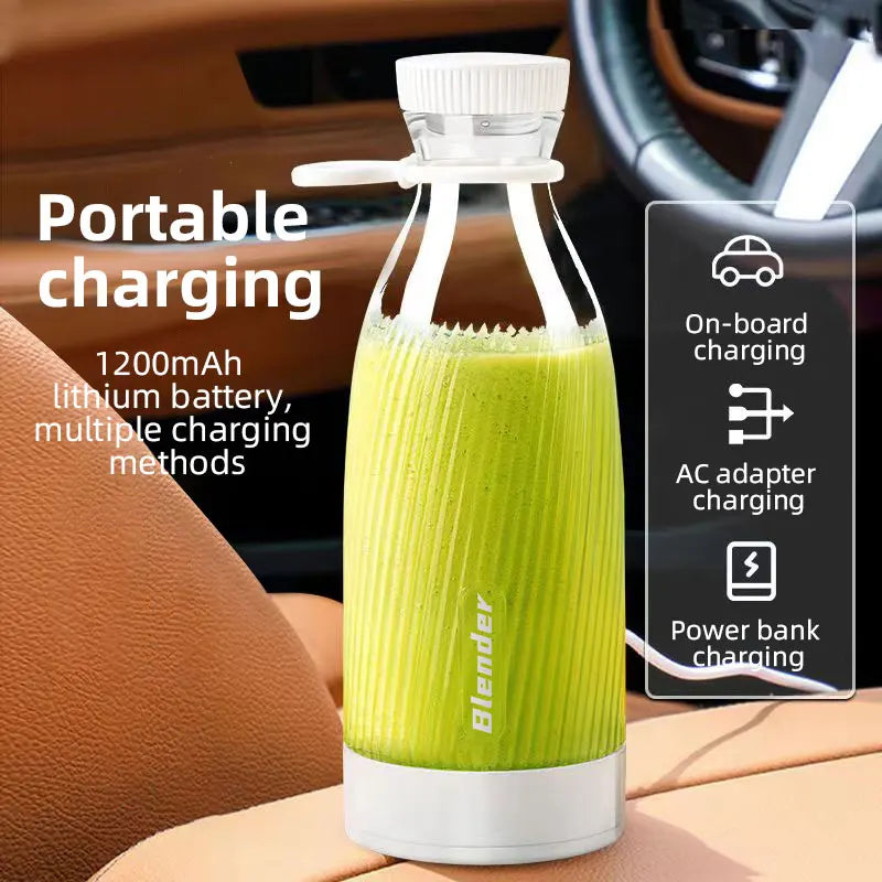 500ml White Electric Fruit Juicer Blender – 6-Blade USB Rechargeable Mini Portable Smoothie & Shake Maker 🍓⚡