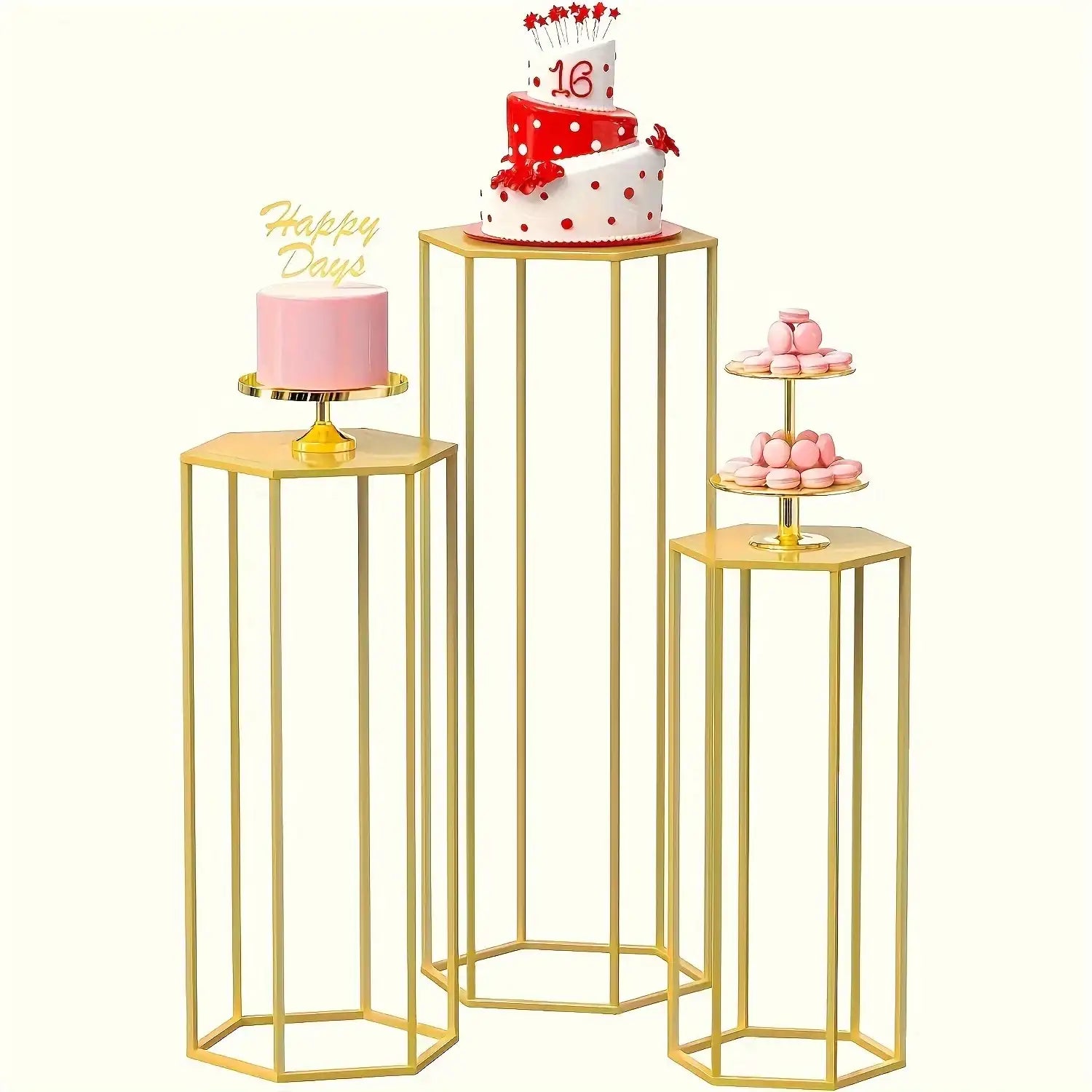 Large 6-Sided 3-Piece Hexagon Storage Rack Set – Display Shelves for Vases, Decorations & Party Tables
