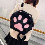 Cute Cat Paw Plush Backpack — Soft Furry Kawaii Cartoon Bag for Women & JK Girls