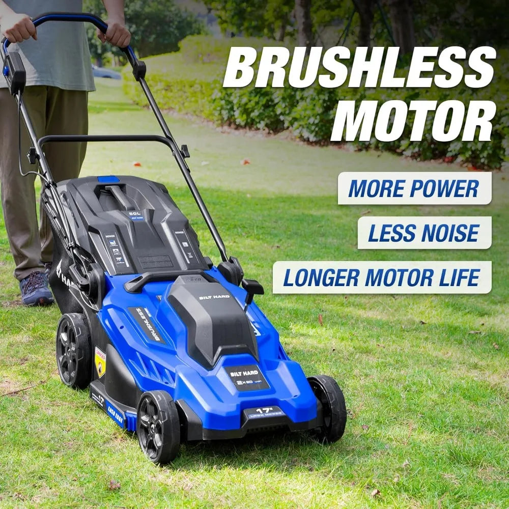 40V 17″ Brushless Cordless Lawn Mower – 2-in-1 Electric Push Lawnmower with 6-Position Height Adjustment & Dual 4.0 Ah Batteries