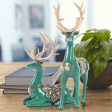 Blue-Green Resin Deer Sculpture – Elegant Reindeer Figurine for Modern Home & Office Décor