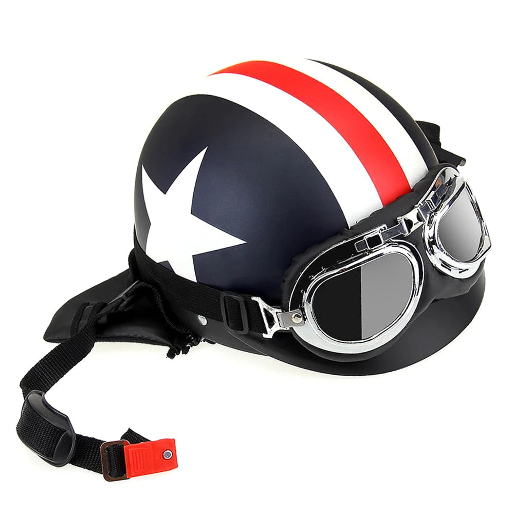 Half Open Face Bike Helmet with Goggles & Visor – Motorcycle & Scooter Touring Helmet with Scarf Protection