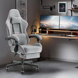 Fabric Gaming Chair – Pink & Grey Ergonomic Game Chair with Pocket Spring Cushion, Massage Lumbar Pillow & Adjustable Headrest