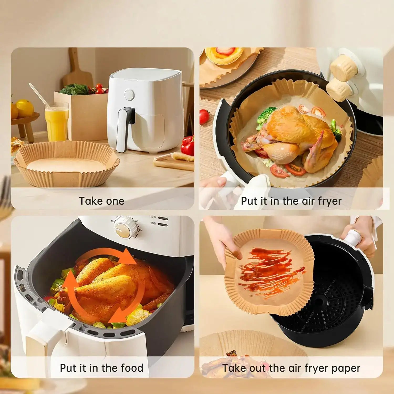 8-Inch Square Disposable Air Fryer Paper Liners – Non-Stick Parchment Baking Paper for Cooking, Steaming & Airfryer Baskets