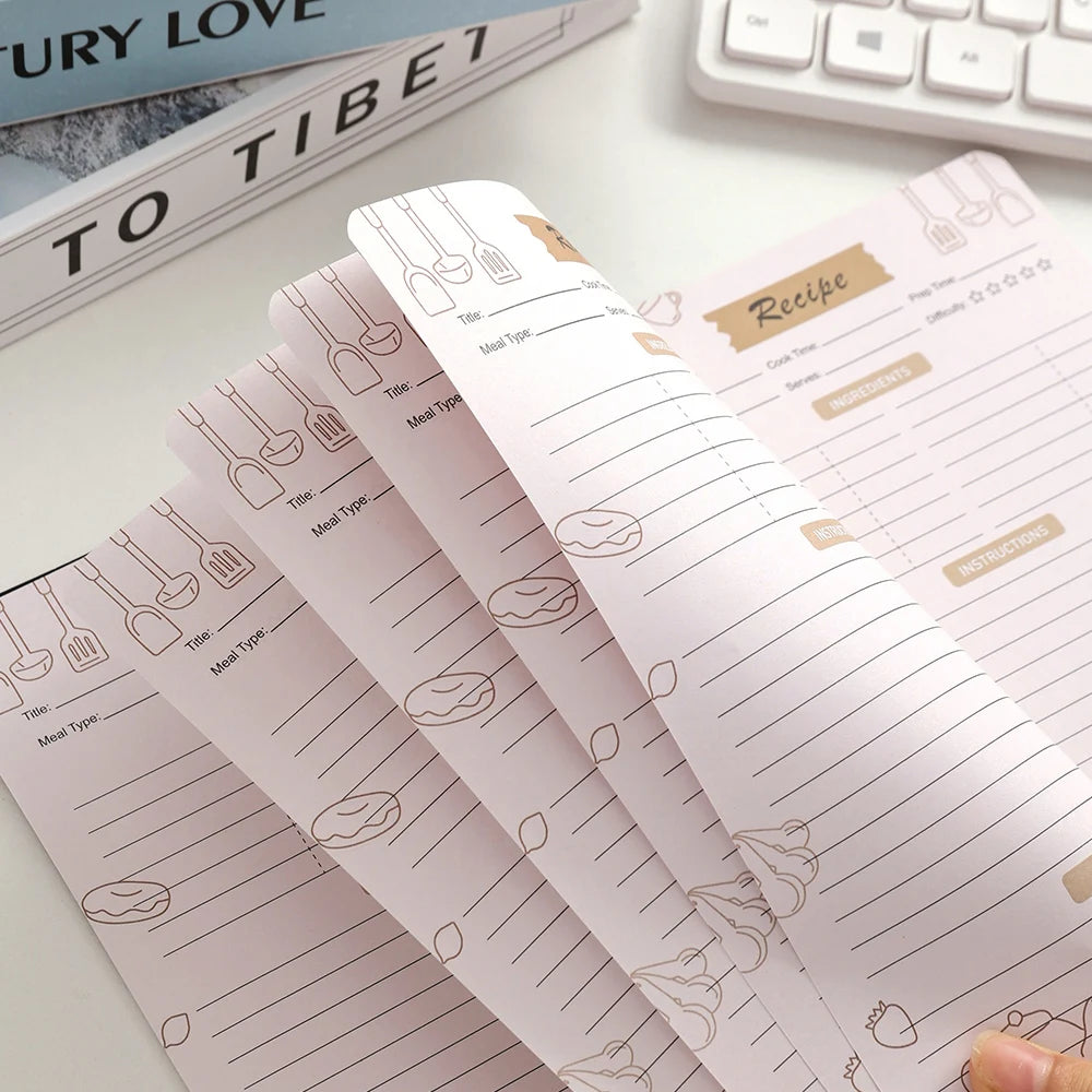 Recipe Journal with Black Cover – Healthy Eating Planner & Personal Cookbook with Stickers (48 Sheets)