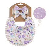3-Piece Flower Print Baby Bib & Headband Set – Soft Cotton Linen Feeding Bandana Bibs | Double-Layer Saliva Towels for Boys & Girls