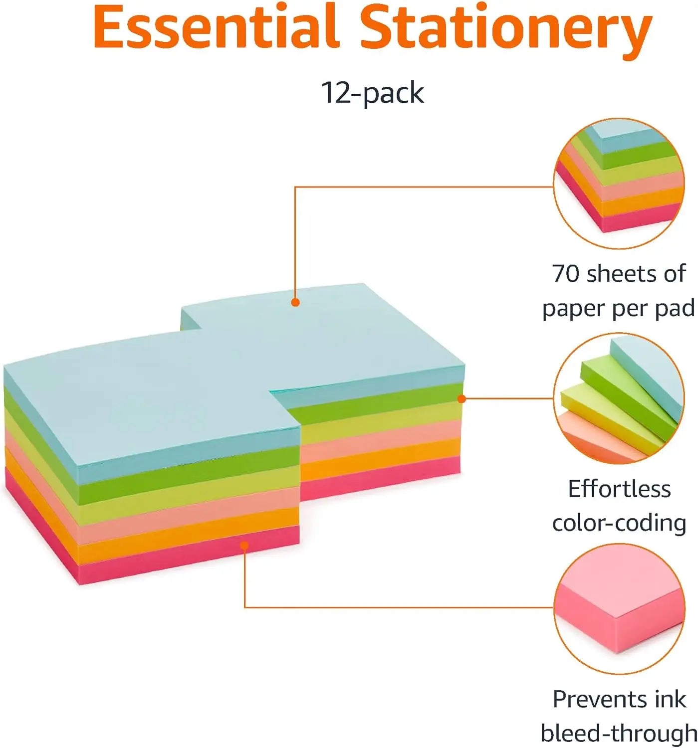 24-Pack Assorted Color Sticky Notes – 3×3 Inch Desk Notes for Office & School 📝🌈