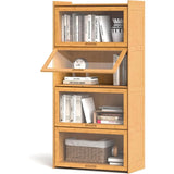 🎋 4-Tier Bamboo Bookcase with Clear Flip-Up Doors – 55" Freestanding Bookshelf & Cube Storage Organizer with Shelves