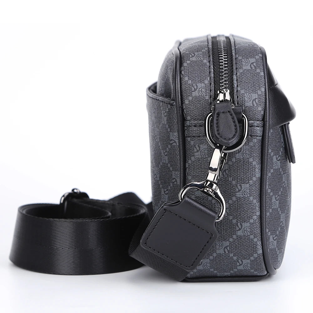 Men’s Classic Pattern Crossbody Bag – Elegant Business Shoulder Purse with Wide Strap | Small Square Travel Sling Bag for Work & City Life