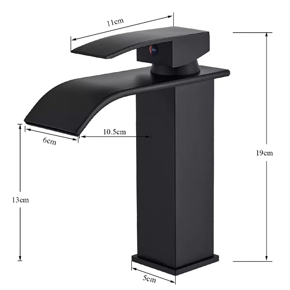 Black Waterfall Basin Faucet – Single Hole Mixer Tap for Vanity & Vessel Sinks