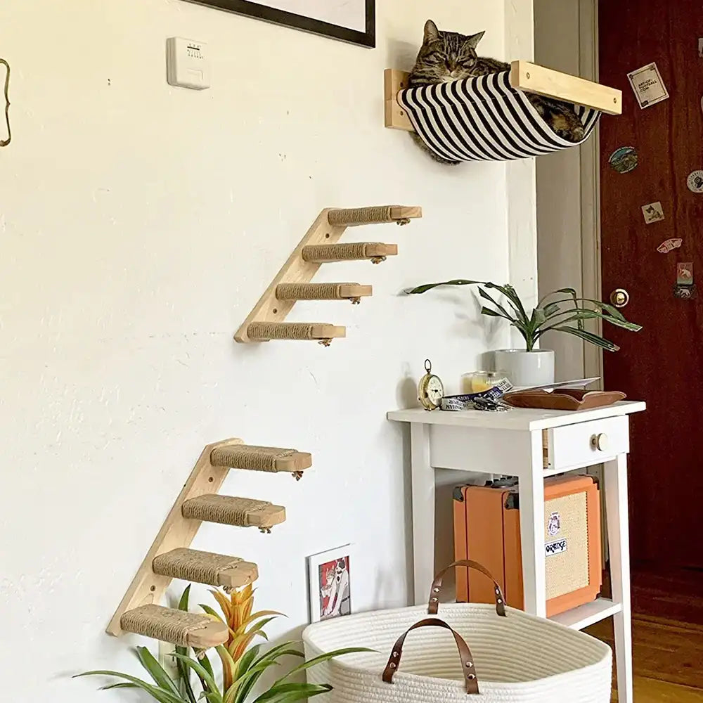 Cat Climbing Shelf – Wall-Mounted Four-Step Stairway with Sisal Scratching Post, Tree Tower Platform for Jumping & Climbing Pet Furniture
