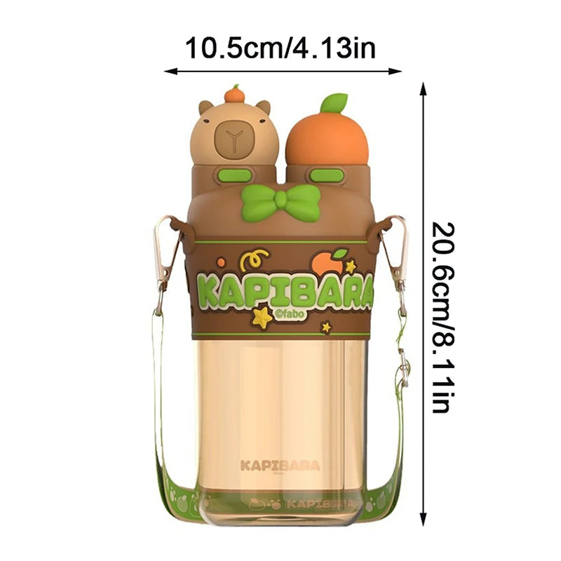 700ml Cartoon Capybara Water Bottle with Dual Drinking Modes for Kids (Large Capacity)