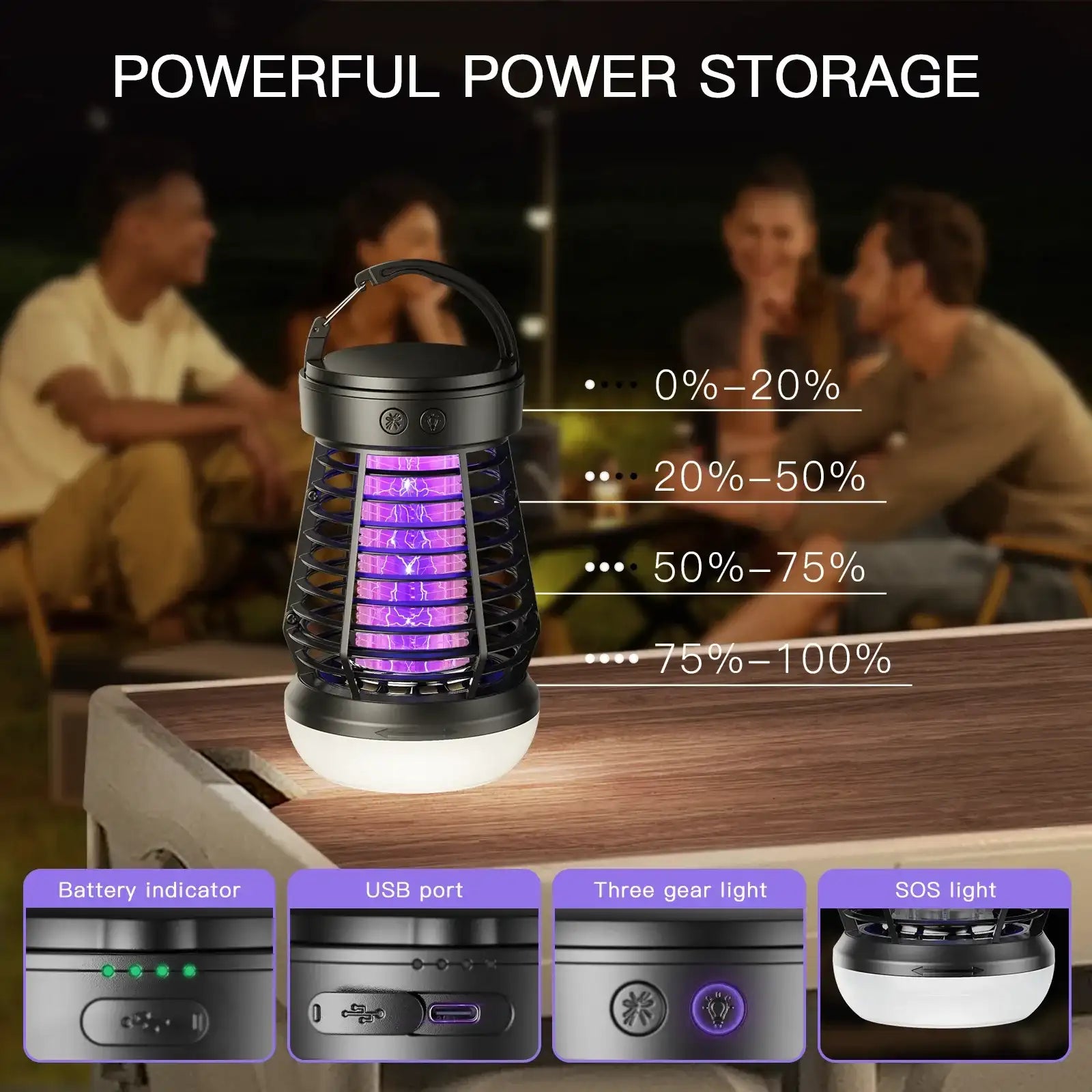 Portable Bug Zapper – Rechargeable Wireless Mosquito Killer with Built-in Light & 2000mAh Battery for Outdoor Adventures, Garden & Yard