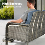“2-Piece Patio Furniture Set – Outdoor Wicker Loveseat Sofa with High Back & Glass Coffee Table, All-Weather Rattan”