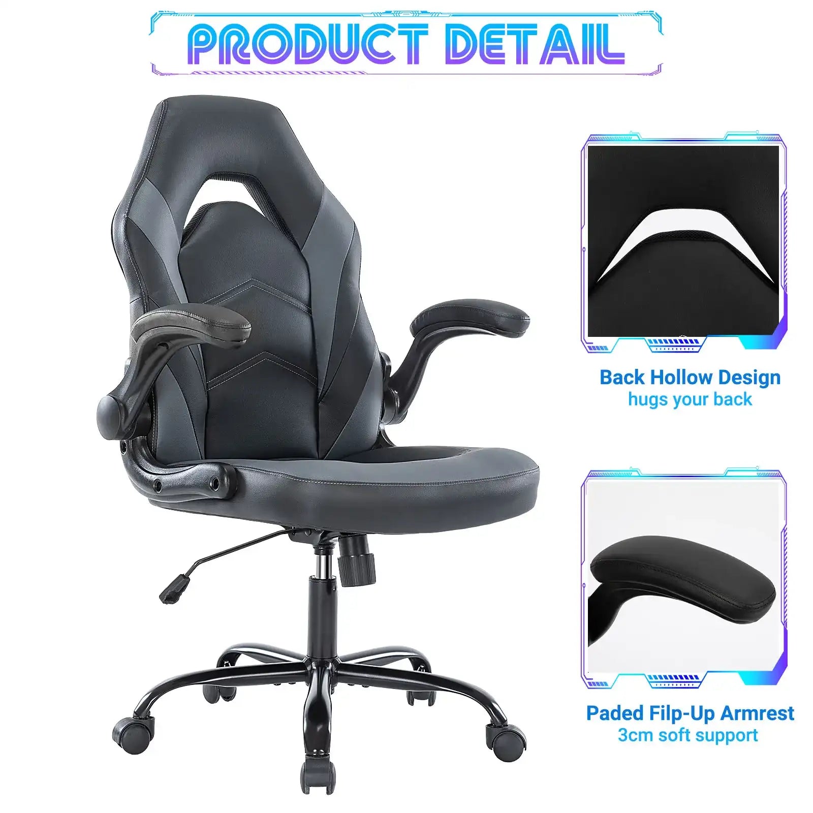 Ergonomic PU Leather Gaming & Office Chair – Adjustable Height, Flip-Up Armrests
