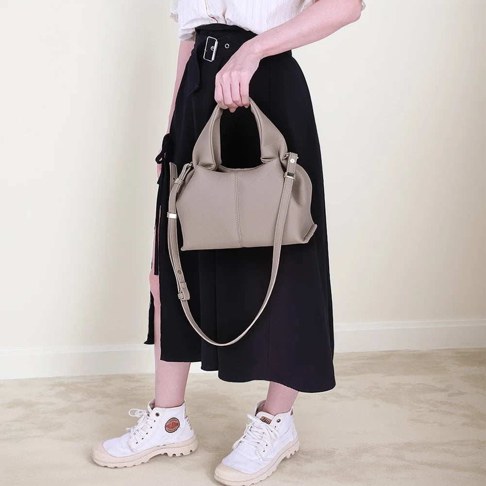 Women’s Soft Cloud Dumpling Bag – Solid Color PU Leather Clutch with Removable Strap, Retro Crossbody & Top Handle Purse
