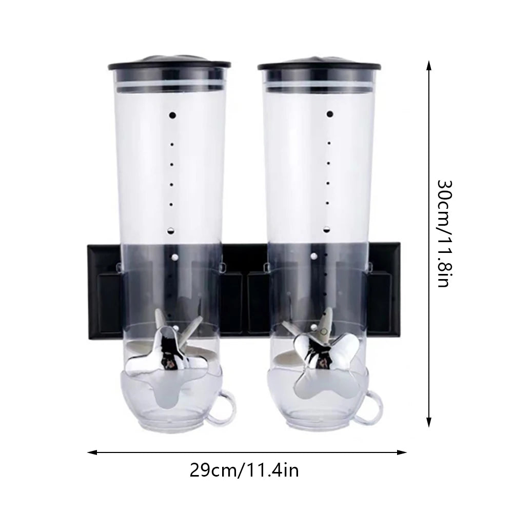2-Pc Wall-Mount Dry Food Dispenser Set – Stainless Steel Cereal, Rice & Grain Containers (Silver & Black)