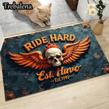 Ride Hard Skull Wings Welcome Doormat – Vintage Biker Home Entry Rug (Indoor/Outdoor Use)