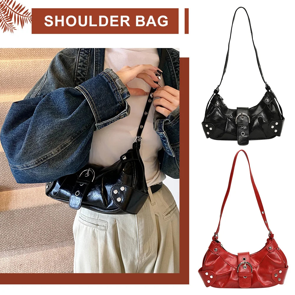 Women’s Y2K Punk Under-Arm Shoulder & Crossbody Bag – Solid PU Leather Handbag