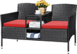 “Outdoor Patio Loveseat – Modern Rattan 2-Seat Conversation Set with Cushions & Built-in Coffee Table for Garden & Porch”