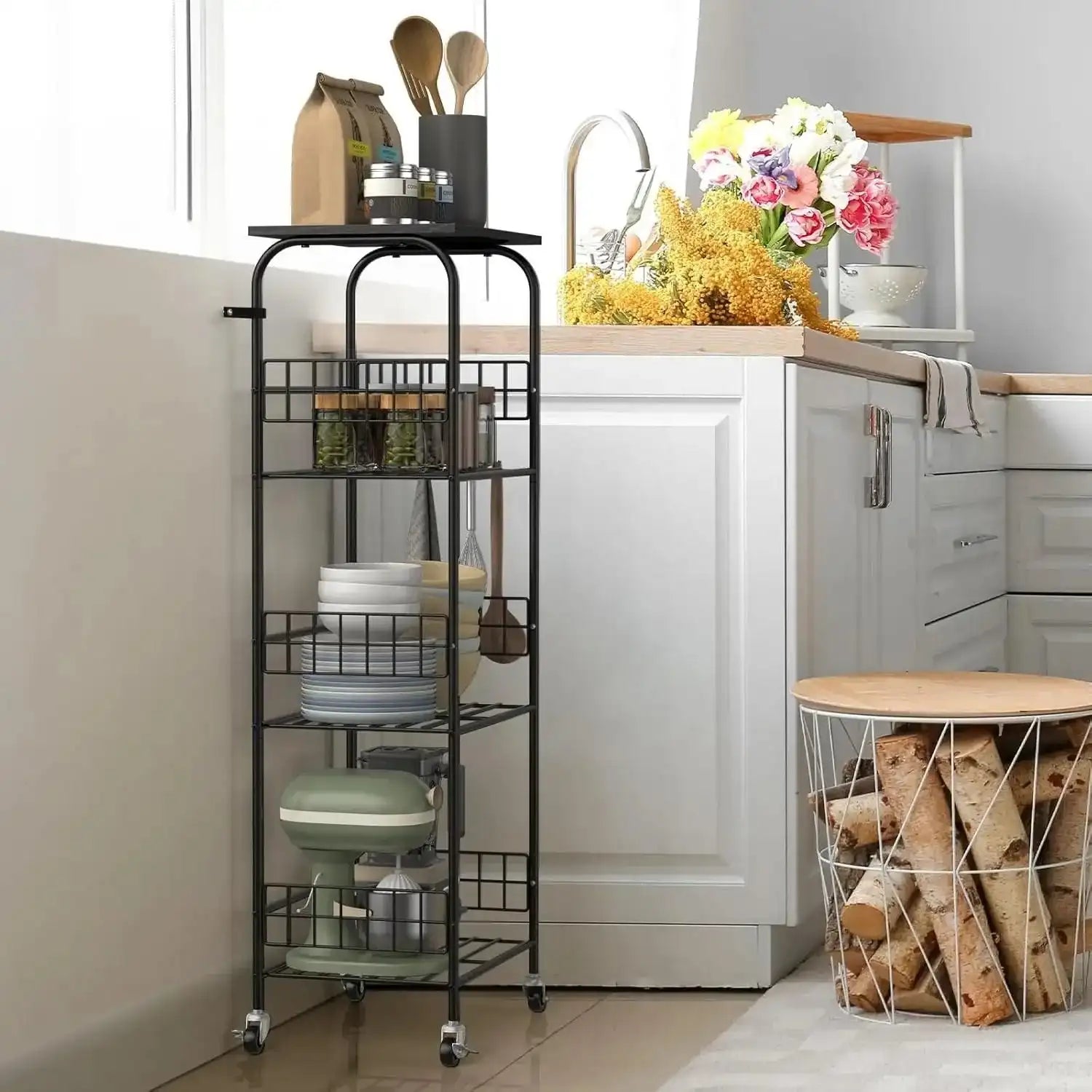 4-Tier Kitchen Rack with Wheels – Metal Shelving for Microwave & Storage - PulinGO