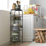 4-Tier Kitchen Rack with Wheels – Metal Shelving for Microwave & Storage - PulinGO