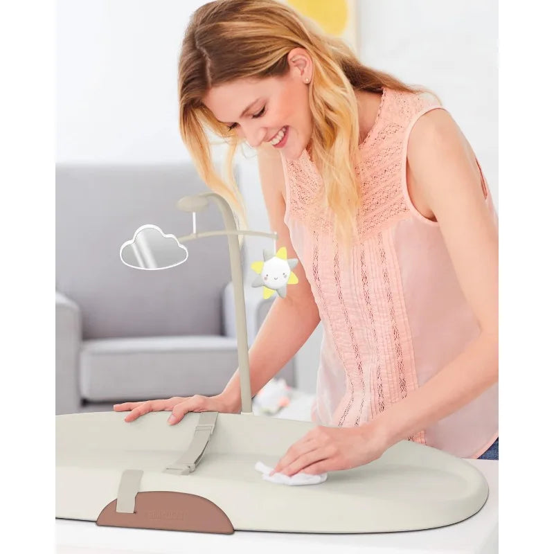 Baby Changing Pad – Cushioned Foam, Wipe-Clean, Contoured Nursery Mat with Safety and Comfort Design (Oat)