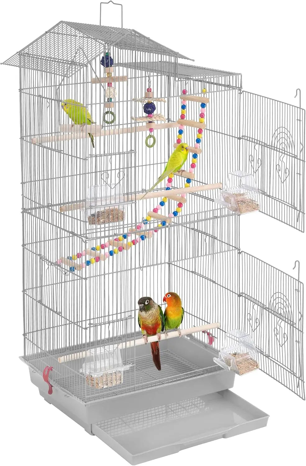 Roof-Top Medium Parakeet Cage – Bird Cage for Cockatiels, Conures, Finches, Budgies, Canaries & Lovebirds