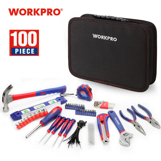 WORKPRO 100PCS Household Tool Set – Complete Home & Mechanic Kit with Pliers, Screwdrivers, Wrenches, Hammer & Utility Knife