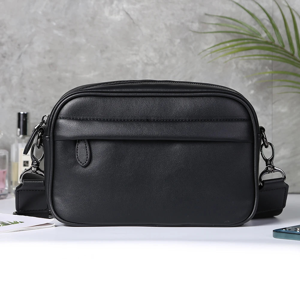 Men’s Casual Business Crossbody Bag – Classic Plaid Small Square Shoulder Satchel with Wide Strap for Work & Travel