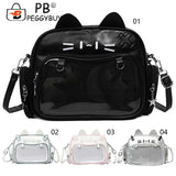 Cute Cat PU Crossbody Bag — Adjustable Strap Shoulder Purse with Clear Pocket for Women & Girls