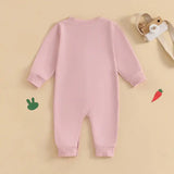Plush Bunny Embroidery Romper Jumpsuit – Long Sleeve Crew-Neck Spring Infant Outfit for Baby Girls & Boys