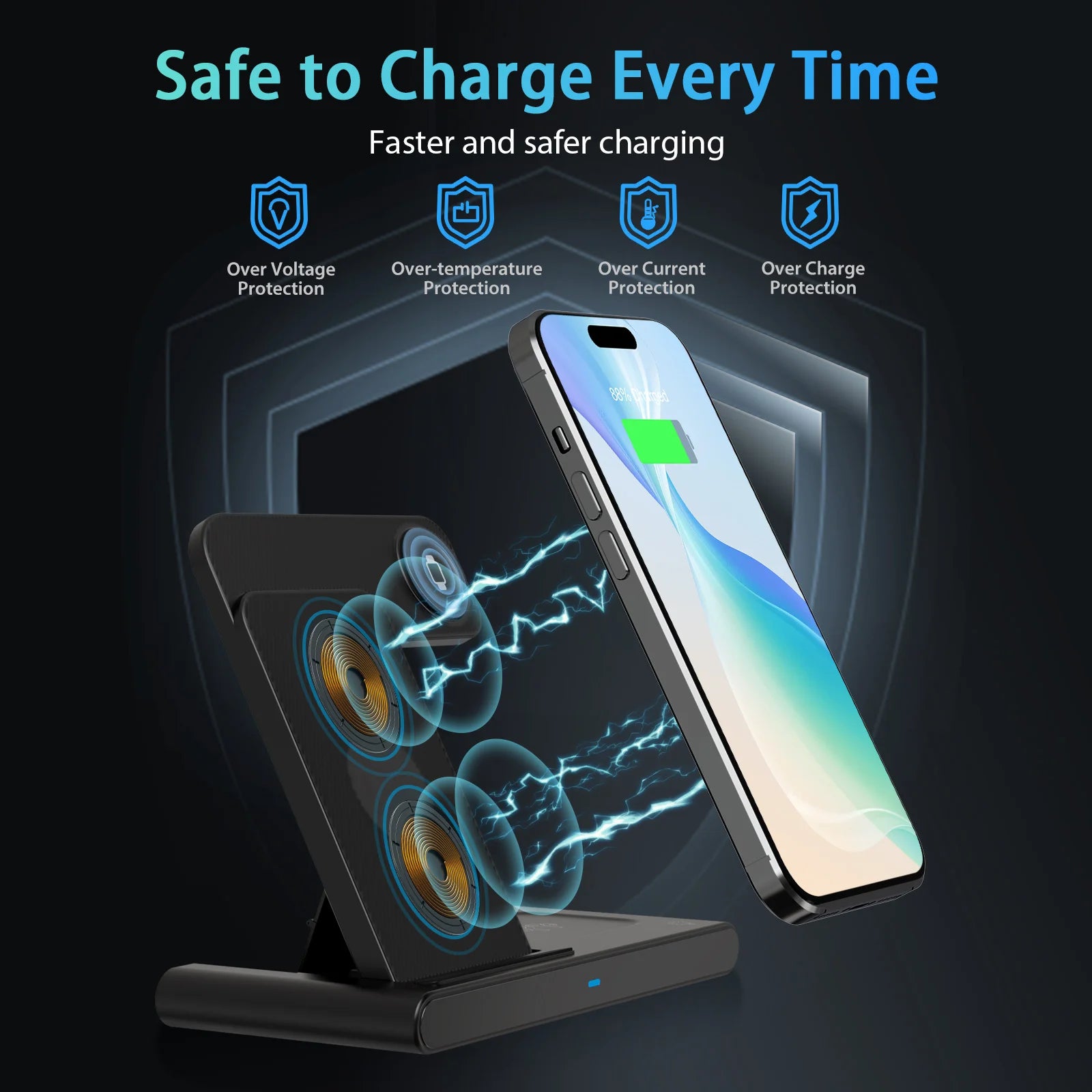 Magnetic 3-in-1 Wireless Charging Station – Foldable 18W Fast Charging Pad for iPhone 12–16, Apple Watch & AirPods