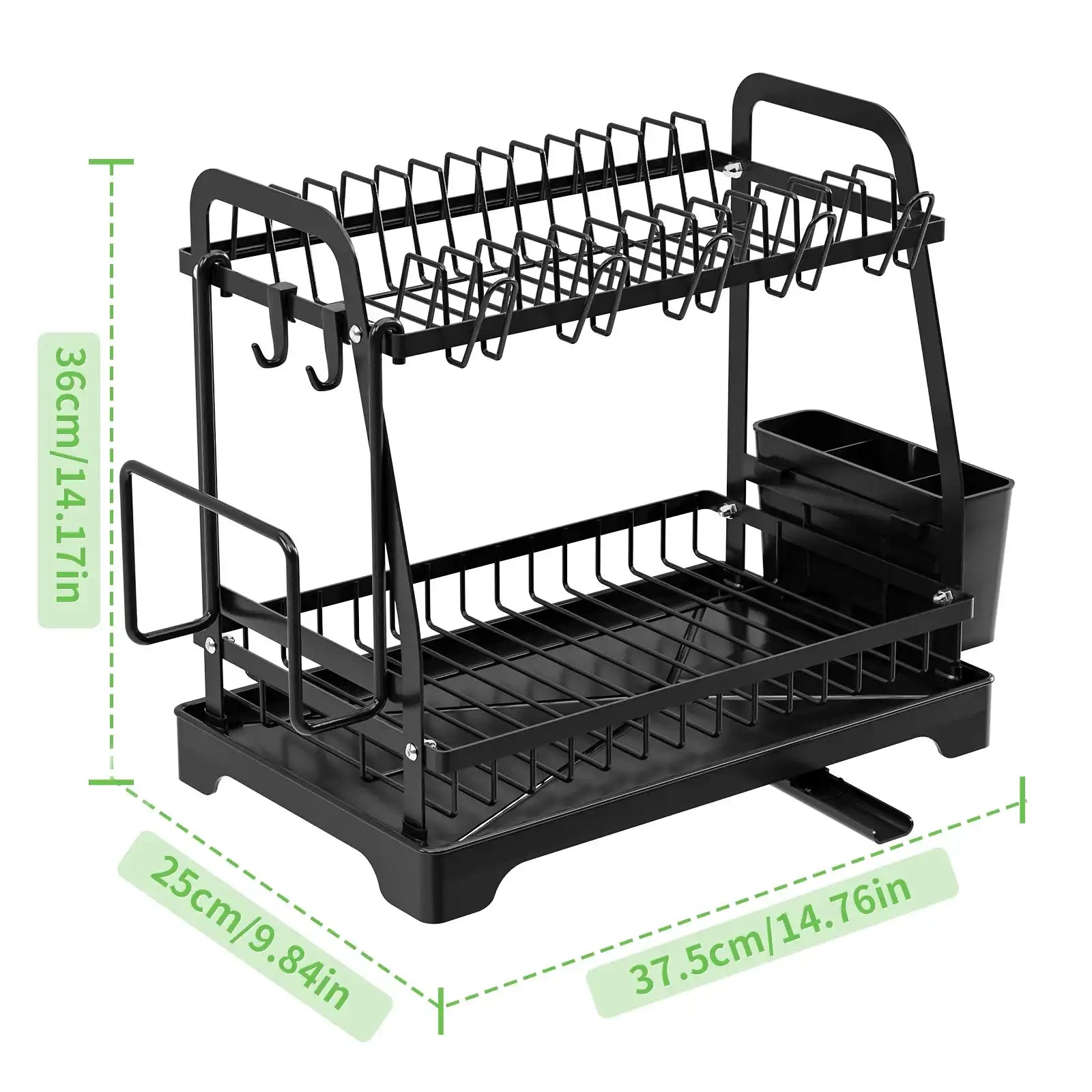 2-Tier Large Dish Drying Rack with Drainboard & Utensil Holders – Kitchen Counter Dish Drainer