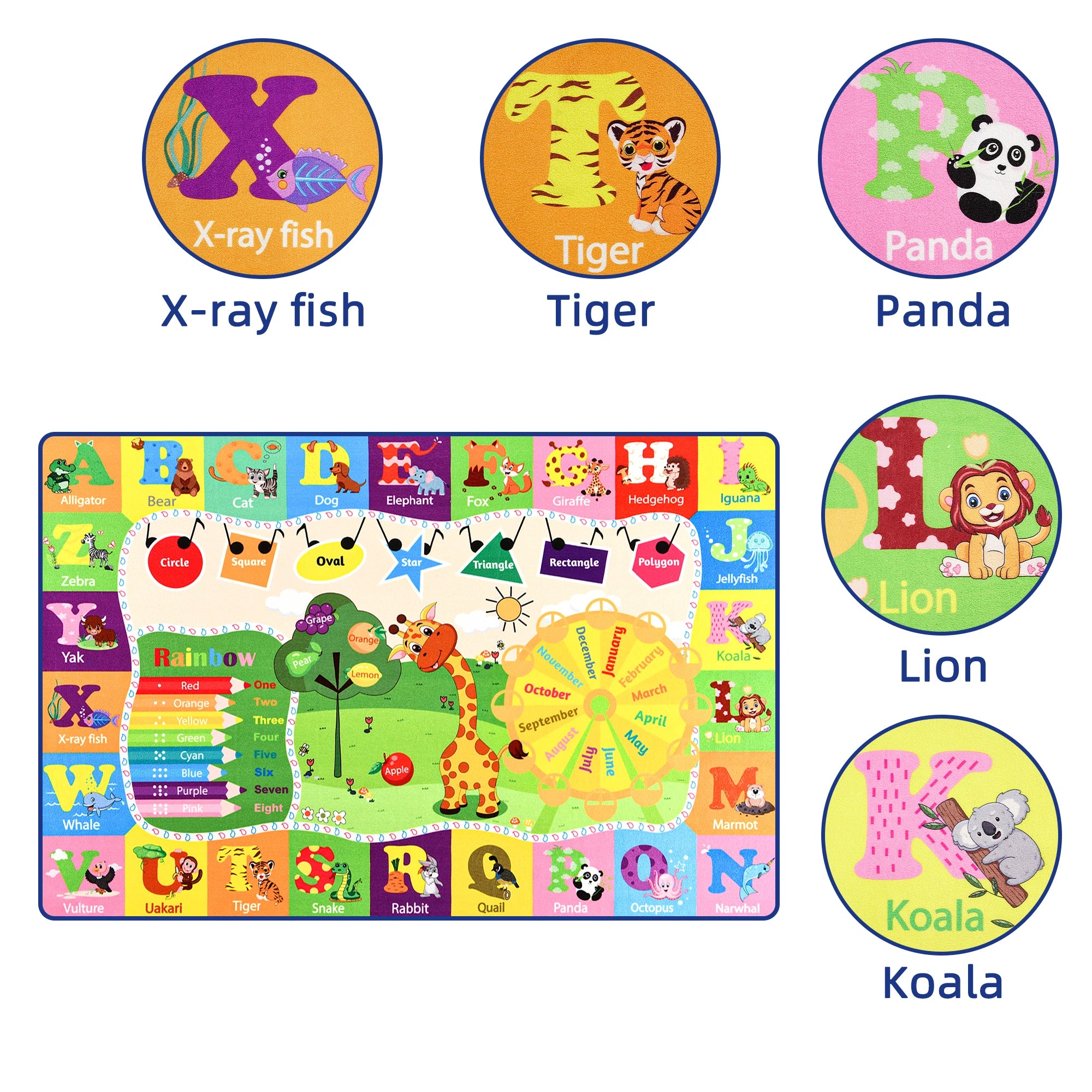 Children’s Giraffe Animal Play Mat – Large Kids’ Bedroom Carpet with Letters & Educational Design