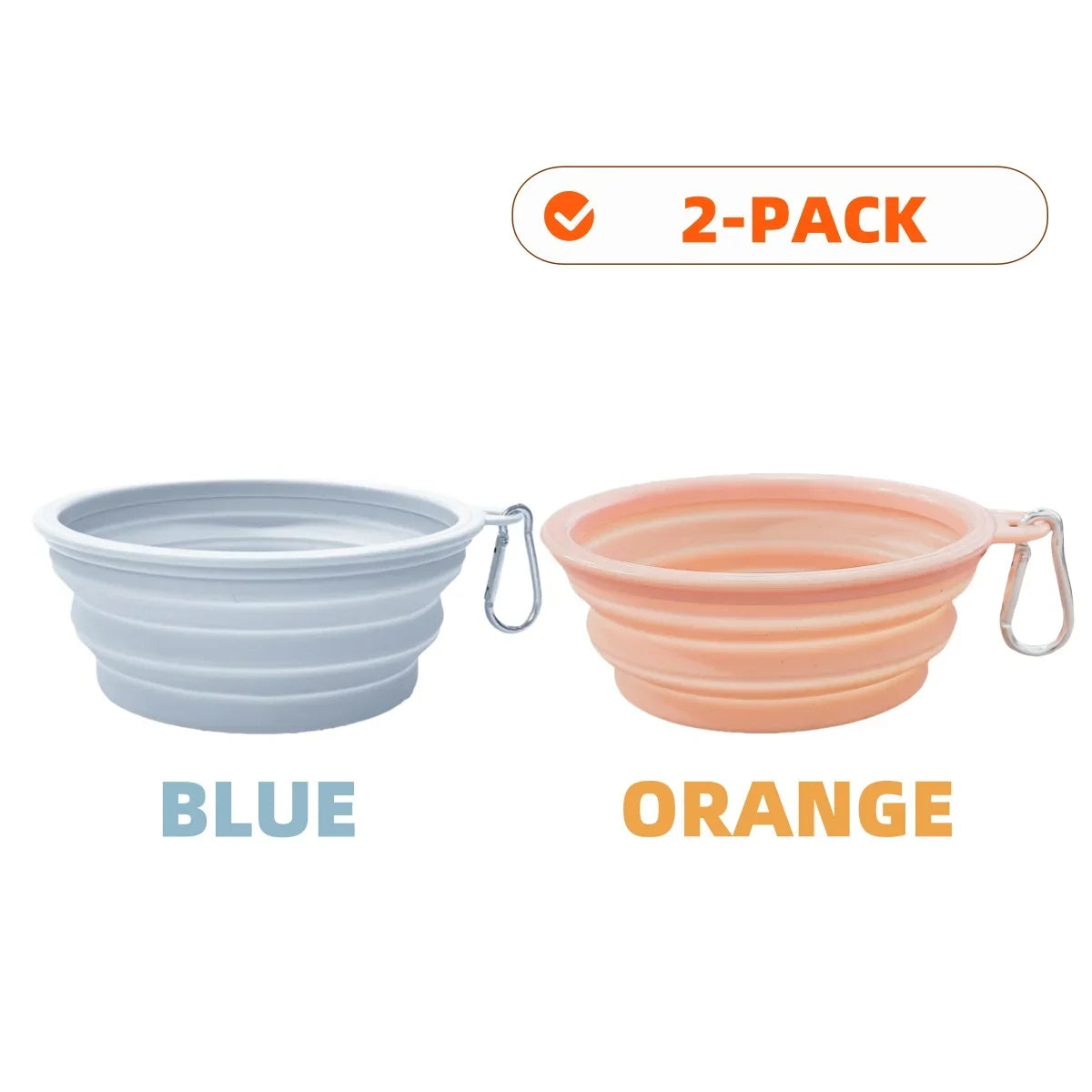 2-Pack Collapsible Pet Silicone Bowls – Portable Folding Food & Water Dishes with Carabiner for Dogs & Cats, Camping & Travel