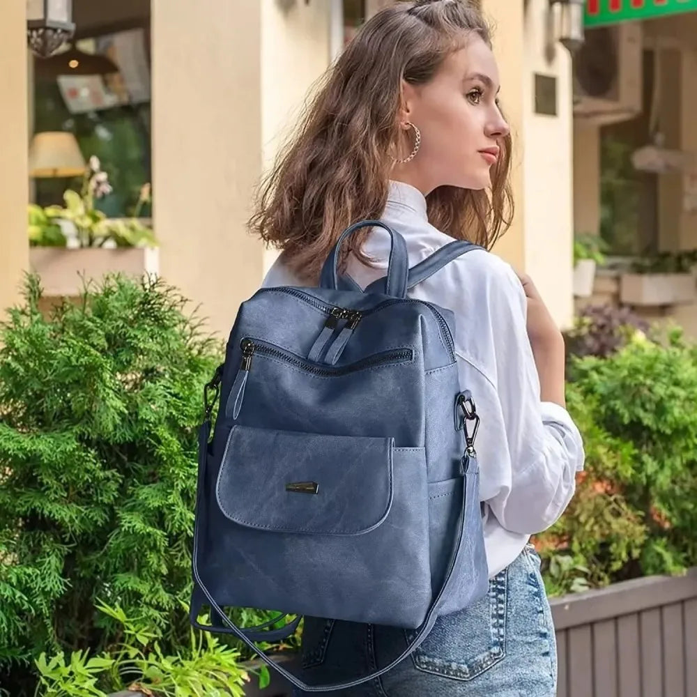 Women’s PU Leather Backpack Purse – Fashion Handbag Shoulder Bag for Daily Wear, Travel & Casual Outfits (Blue)