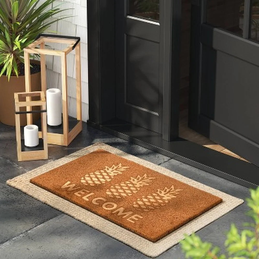 Welcome Pineapple Doormat – Outdoor Coir Mat with Tropical Design (30 × 18 inches, Medium Pile)