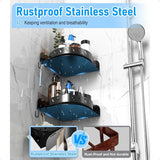 360° Rotating Corner Shower Caddy Shelf with 6 Hooks (2-Pack) – Rust-Proof Stainless Steel Organiser