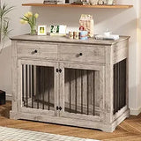 44" Wooden Dog Crate Furniture – Indoor Heavy-Duty Kennel with 2 Storage Drawers for Large Dogs