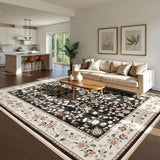 Vintage Floral Washable Area Rug – Soft Low-Pile Non-Slip Carpet for Living Room & Bedroom