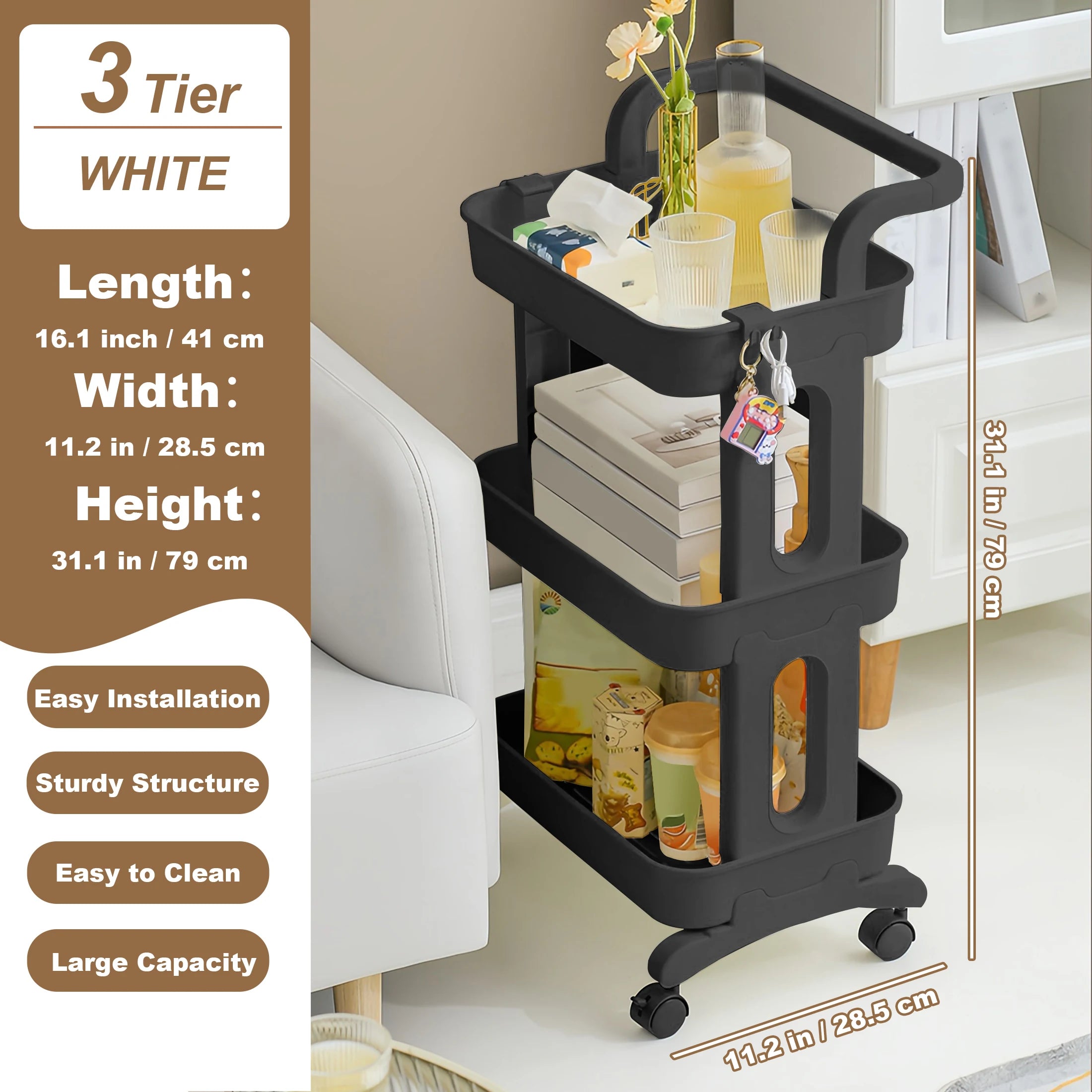Multi-Layer Rolling Storage Cart with Wheels – Floor-to-Floor Kitchen Bedroom Bathroom Rack