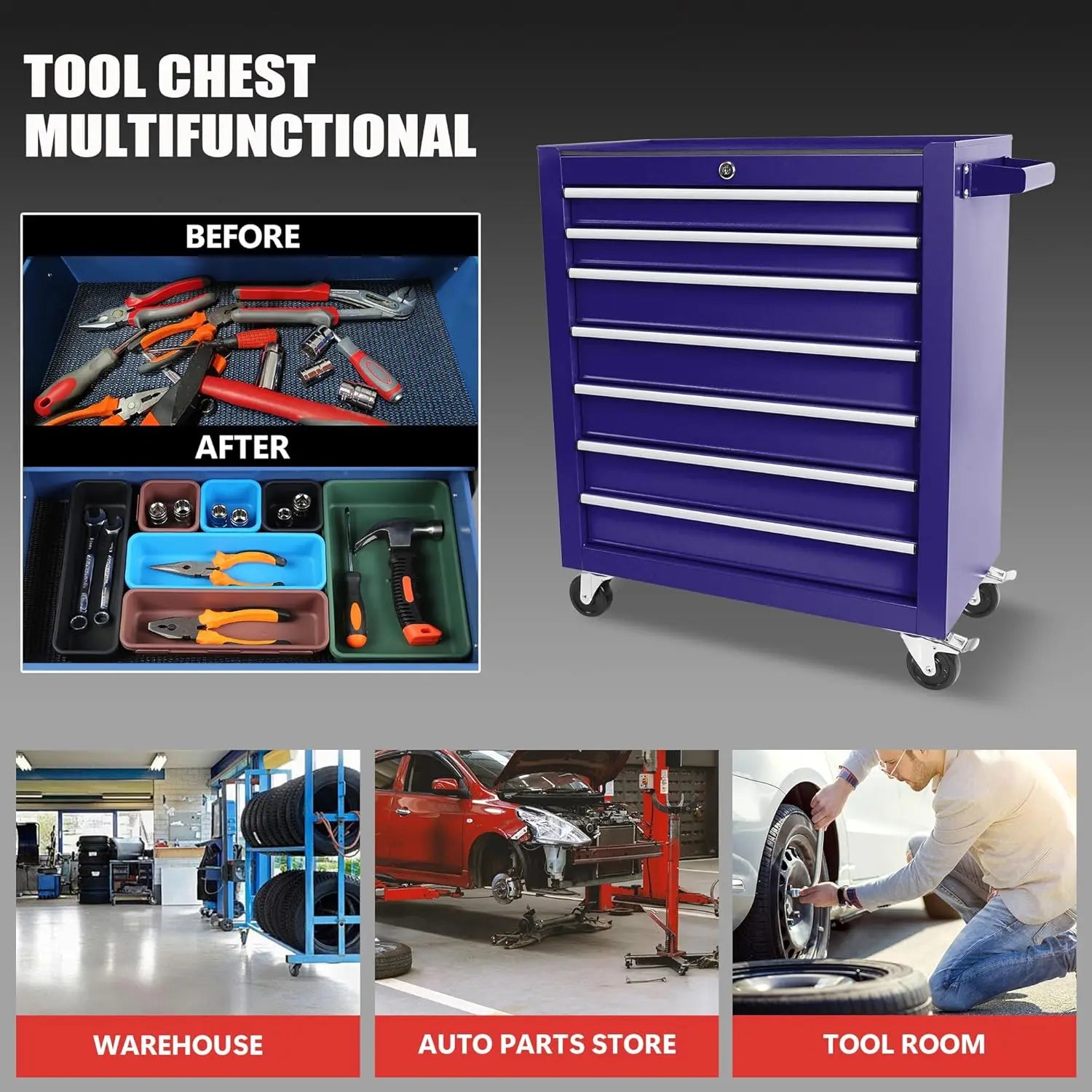 “Metal Rolling Tool Box with 5 Drawers – Heavy-Duty Tool Storage Cabinet with Wheels for Garage & Workshop”