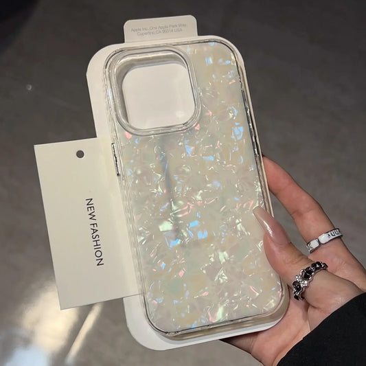 Luxury Glitter Shell Pattern Laser Case – Shockproof Soft IMD Back Cover for iPhone 7/8 Plus, X/XS/XR, 11–16 Pro Max